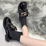 Black Bow Slip-On Leather Sock Boots