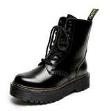 Black Leather Platform Lace Up Martin Boots