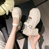 Block Heel Platform Plain Mary Jane Pumps