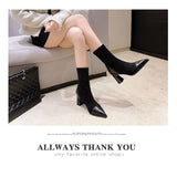 Block Heel Pointy Mid Calf Boots