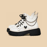 Chain Decor Love Heart Platform Round White Toe Boots