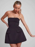 Black Backless Halter Mini Dress For Women Off Shoulder Hollow Out Fashion Sleeveless A-line Club Party Lady Sexy Dress
