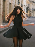 Black Backless Halter Mini Dress For Women Off Shoulder Hollow Out Fashion Sleeveless A-line Club Party Lady Sexy Dress