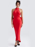 Elegant Red 3D Flower Backless Maxi Dress For Women Off Shoulder Sleeveless Sling Dresses Winter Female Party Club Sexy Robe