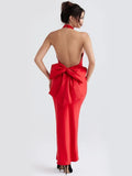 Elegant Red 3D Flower Backless Maxi Dress For Women Off Shoulder Sleeveless Sling Dresses Winter Female Party Club Sexy Robe
