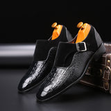 Men's Business Dress Shoes Crocodile Grain Leather Office Shoes Mens Buckle Casual Wedding Shoes Fashion Men Flats Plus Size