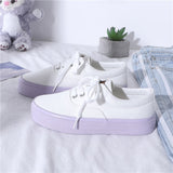 Chunky Heel Platform Sneakers Canvas Shoes Cute Japanese Style Korean Low Top Fashion Retro Round Head White Lolita Sports Shoes