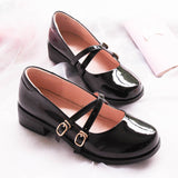 Round Head Fairy Shallow Women Shoes Female Mary Jane Cross Buckle Lolita Girls Vintage Retro Mid Heel 3.5cm Harujuku Cosplay