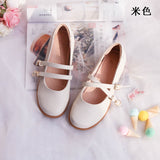 Round Head Fairy Shallow Women Shoes Female Mary Jane Cross Buckle Lolita Girls Vintage Retro Mid Heel 3.5cm Harujuku Cosplay