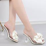 Transparent Slippers For Women  Summer Fashion Pink Butterfly-knot Designer Sandals Clear Heels Size 46 Female Shoes