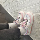 Spring New Original Design Rainbow Love Button White/Pink Sweet Girl Lolita Sports Shoes Student Loli Running Women Sneakers