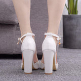 Crystal Queen Sandals Summer Square High Heels Platform Shoes Sexy Ladies White Party Wedding Woman Pumps