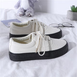 Chunky Heel Platform Sneakers Canvas Shoes Cute Japanese Style Korean Low Top Fashion Retro Round Head White Lolita Sports Shoes