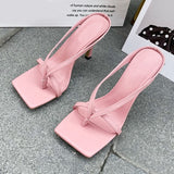 Slipper High Heels Shoes Fall Best Street Look Females Square Head Toe Clip-On Strappy Women Sandals Slides