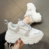 Women Sneakers Fashion Chunky Shoes Thick Sole Female Mesh Lace Up Platform Vulcanize Shoes Casual Footwear White Walking Shoes