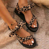 New Summer Women Sandals Color Flat Casual Lace Up Bow Shoes for Ladies  Fashion  Outdoor Leopard Beach Mujer