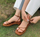 Summer Women Sandal Shoes Low Round Heel Narrow Band Gladiator Casual Sandal Ladies Casual Outdoor Beach Slides