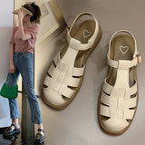 Shoes Closed Toe Sandals Women's Breathable Summer Heels Buckle Suit Female Beige New Fashion Low Girls Gladiator Flat Stra