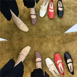 Bailamos Women Red Lightweight Shoes Square Toe  Slip On Vintage Soft Ballet Flats Female Shoes Ballet Flats Casual Sneaker Shoe