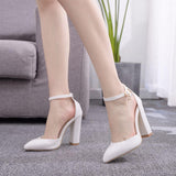 Crystal Queen Sandals Summer Square High Heels Platform Shoes Sexy Ladies White Party Wedding Woman Pumps