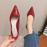 Flat Heel Shoes Women Pointed Toe Patent Leather Lemon Yellow Wine Red Lady Fashion Flats Candy Color Flat Sole Large Size 42 43