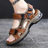 Brand  summer men's sandals leather men's first layer cowhide gladiator Roman men's beach sandals cushion soft wading shoes