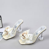 Transparent Slippers For Women  Summer Fashion Pink Butterfly-knot Designer Sandals Clear Heels Size 46 Female Shoes