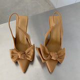 Summer Brand Women Slingback Sandals Shoes Fashion Bow-knot Pointed Toe Slip On Ladies Elegant Dress Pumps Shoes