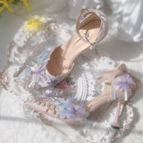 Sweet Flower Wedding Butterfly High Heels 5cm/8cm Lolita Woman Shoes Pearl Decoration Beautiful Girls Kawaii Fairy Wedding Shoes