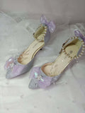 Kawaii girl sweet lolita shoes pearl lace bowknot princess kawaii shoes round head high heel women shoes