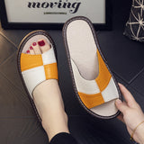 Light Luxury Genuine Leather Sheepskin Women's Slippers PVC Rubber Sole Non-Slip Summer Shoes Comfortable Soft Couple Sandals