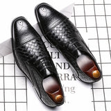 Men's Woven Leather Dress Shoes Mens Classic Vintage Derby Shoes Brogue Shoes Men Lace-Up Business Office Party Wedding Shoes