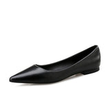 Women Leather Shoes Plus Large Size 42 43 44 Solid Color Basic Style All Match Black Working Shoes Flock Leather Pointed Toe