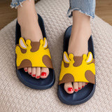 Women Slippers Cartoon Non-Slip Bathroom Slippers Open Toe House Slippers Thick Sole Slide Sandals Men Couple Children Shoes