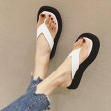 Meotina Flip Flop Sandals Square Toe Slides Summer Platform Wedge Slippers Fashion  Design Sandasl Women Shoes White