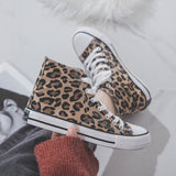 New Leopard Print High Top Canvas Shoes Harajuku Sneakers Fashion New Lace-up All-match Flat Shoes Women Classic Streetwear