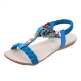 Women Sandals Summer Flat Heel Bohemian Sandals  Rhinestone Mixed Color Ladies Elastic Band Open Toes Beach Shoes