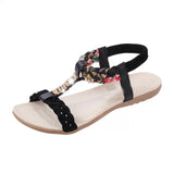 Women Sandals Summer Flat Heel Bohemian Sandals  Rhinestone Mixed Color Ladies Elastic Band Open Toes Beach Shoes