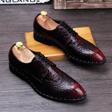 Men's Crocodile Dress Leather Shoes Lace-Up Wedding Party Shoes Mens Business Office Oxfords Flats Plus Size Men Fashion