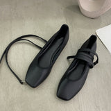 Women Round Toe Flats Shoes Shallow Slip On Ballet Flat Ankle Strap Casual Loafers Soft Ballerina