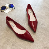 Flat Heel Shoes Women Pointed Toe Patent Leather Lemon Yellow Wine Red Lady Fashion Flats Candy Color Flat Sole Large Size 42 43