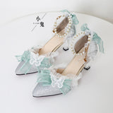 Elegant Lolita Lace High Heels Loli Wedding Dress Shoe Fairy Women Tea Party Butterfly Bow Lolita Sandals Feminine Cosplay Anime