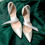 Summer new pointed straps silk high-heeled ribbon bridesmaid bride wedding shoes banquet dress wild small size female sandals