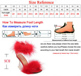 Feather Sandals Women Furry High Heels Ankle Plush Sandals Woman Transparent Heels With Fur Stripper Heeled Sandal Women Evening