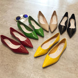 Flat Heel Shoes Women Pointed Toe Patent Leather Lemon Yellow Wine Red Lady Fashion Flats Candy Color Flat Sole Large Size 42 43