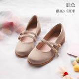 Round Head Fairy Shallow Women Shoes Female Mary Jane Cross Buckle Lolita Girls Vintage Retro Mid Heel 3.5cm Harujuku Cosplay