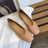 Fashion Low-heeled Non-slip Shoes Women Summer And Autumn Casual Square Toe Flat Leather Shoes Shallow Mouth Simple Shoes