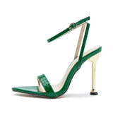 Ankle Buckle Strap Green High Heels Sandals Women's Pointed Toe Party Female Shoes Sandalias Mujer