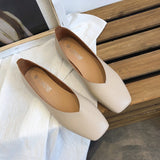 Fashion Low-heeled Non-slip Shoes Women Summer And Autumn Casual Square Toe Flat Leather Shoes Shallow Mouth Simple Shoes