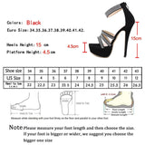 Crystal Platform Sandals Women Summer Zip High Heels Shoes Fashion Peep Toe Slides  Black Hollow Pumps